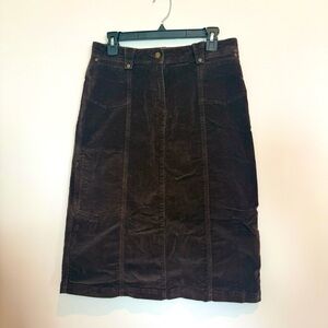 Woolrich size 8 Deep Chocolate Brown Corduroy Midi Skirt Utility Zip pocket